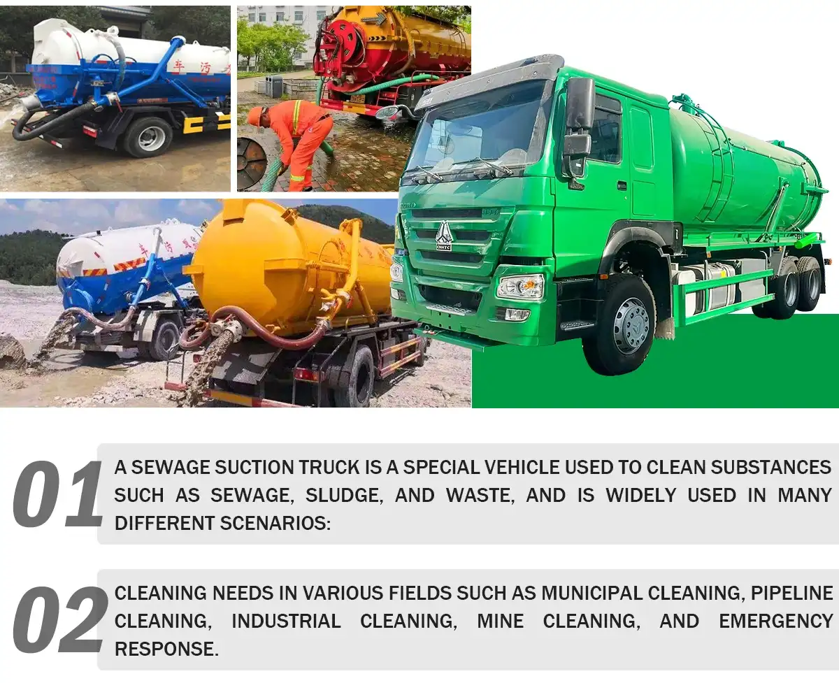 Howo 6x4 sewage suction truck applications