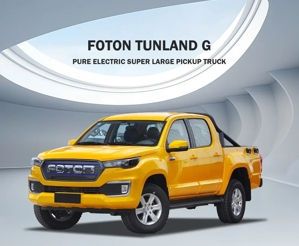 Foton General EV electric pickup truck three-quarter front view