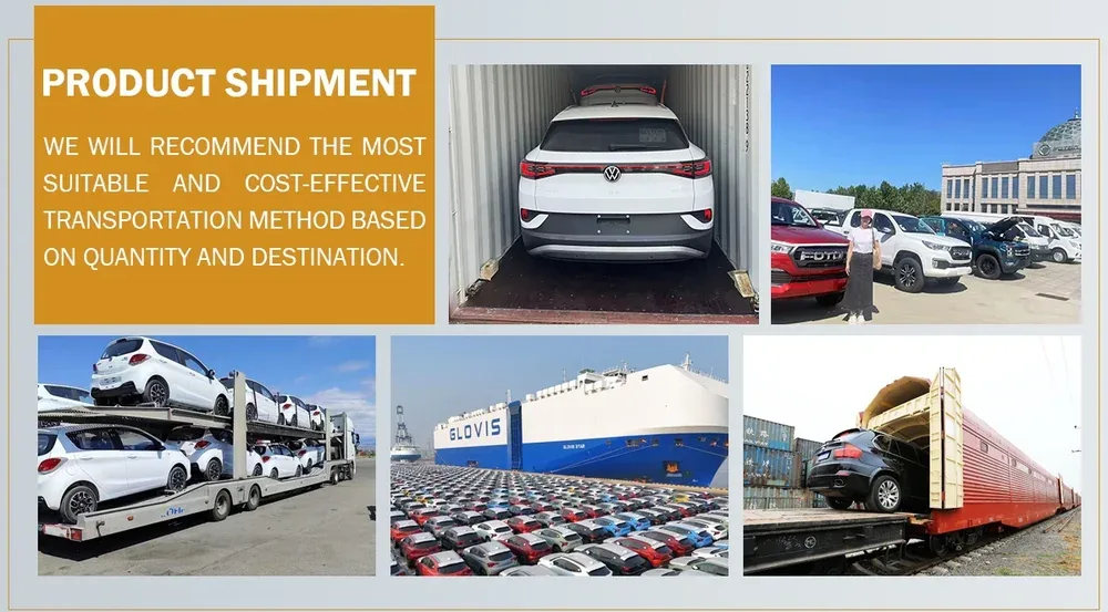 Foton General EV pickup trucks secured and loaded for Ro-Ro ocean shipping